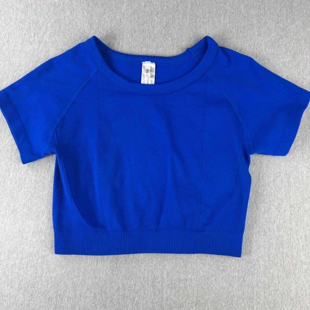 New Mix Crop Top Women Medium Blue Excellent Ribbed Seamless Athletic JA32SET